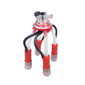 Faisceaux trayeur avec griffe de vache de 200 ccm, long manchon en silicone et gobelet trayeur en plastique rouge, Ø 27 mm
